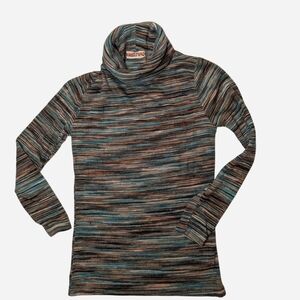 Vintage 1970s Italian Space Dyed Striped Turtleneck Sweater, Wool Blend